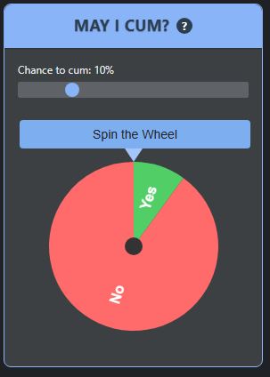 Ask the wheel if you are allowed to cum today! Has a 24 hour cooldown.